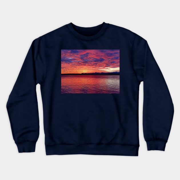 Red and Purple Pacific Northwest Sunset from the Edmonds Ferry Crewneck Sweatshirt by SeaChangeDesign